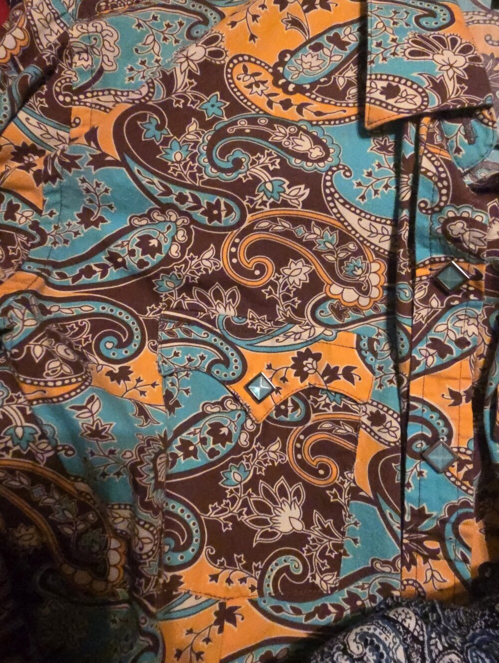 Womens Paisley Button-Up Shirt in Teal and Yellow